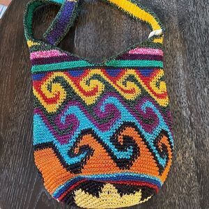 Lumily Handmade Woven Zip Top Bucket Bag NWT